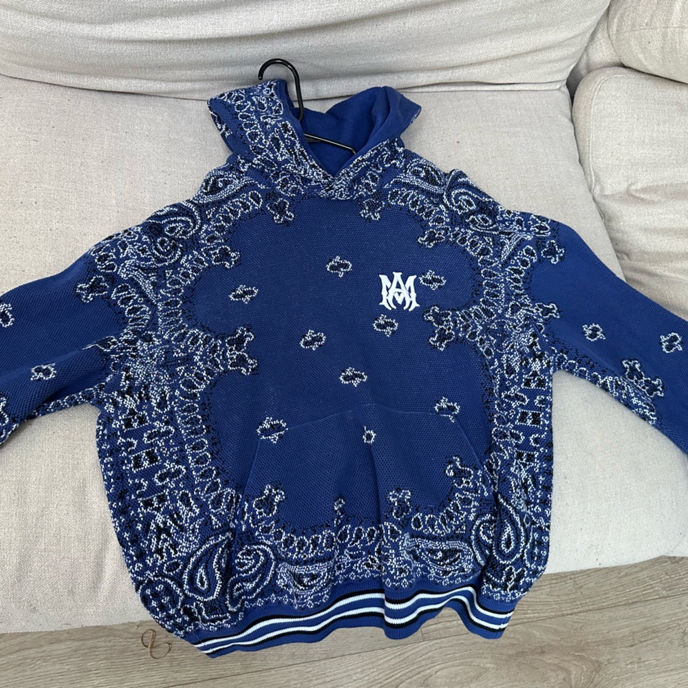 AMIRI Blue and White Patterned Hoodie